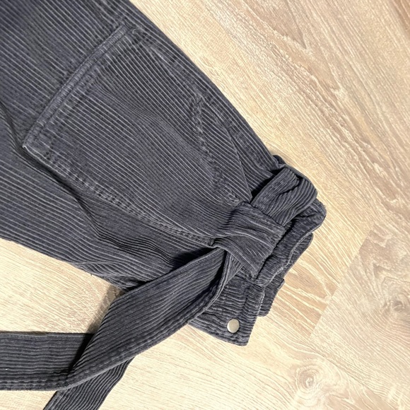 TOPSHOP corduroy paperbag grey high waist belted pants size 6 - Picture 5 of 5